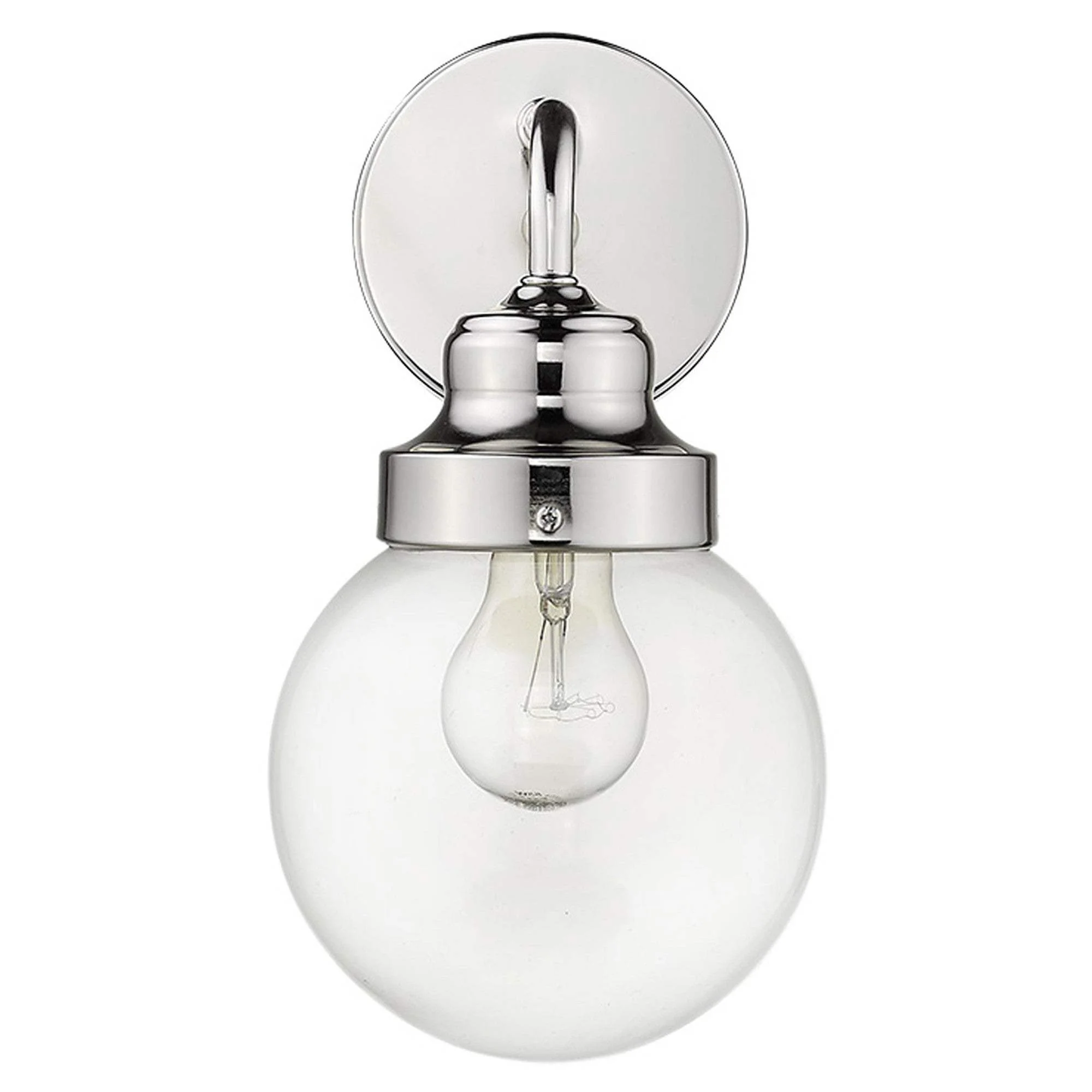 One Light Silver Wall Sconce with Round Glass Shade - Image 3
