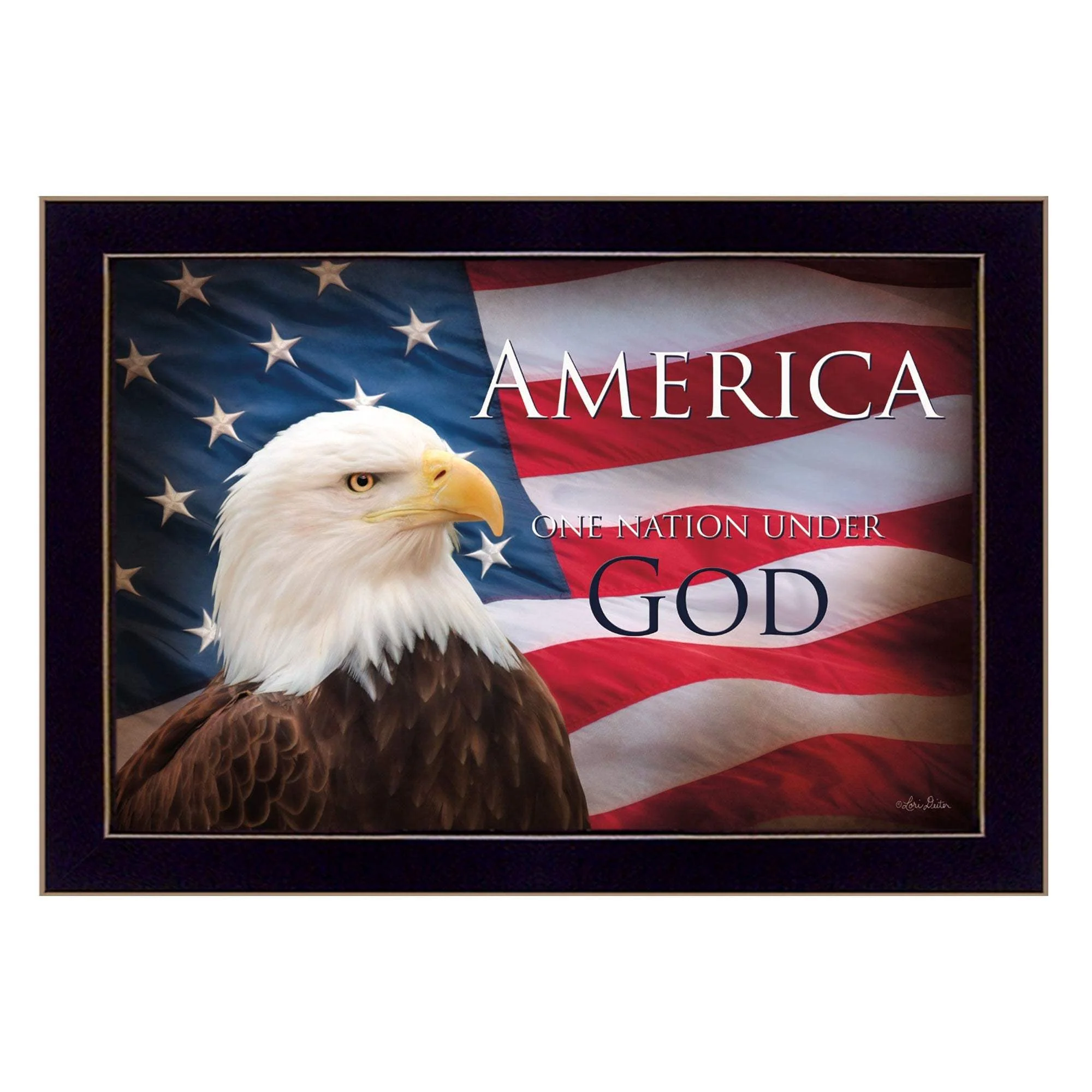 One Nation Under God Flag Black Framed Print Wall Art - Image 2