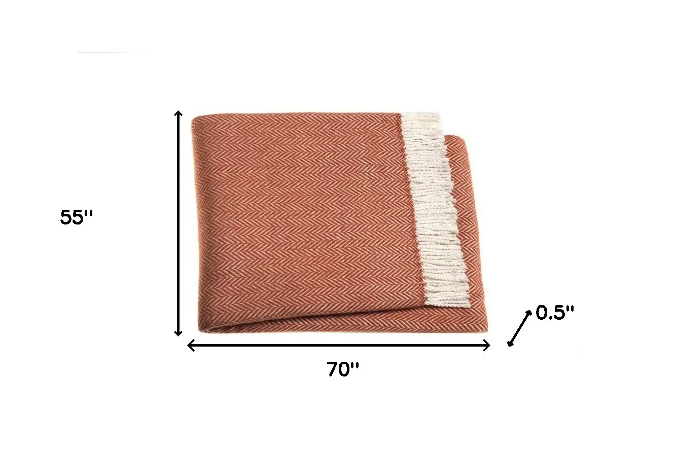 Orange and White Dreamy Soft Herringbone Throw Blanket - Image 7