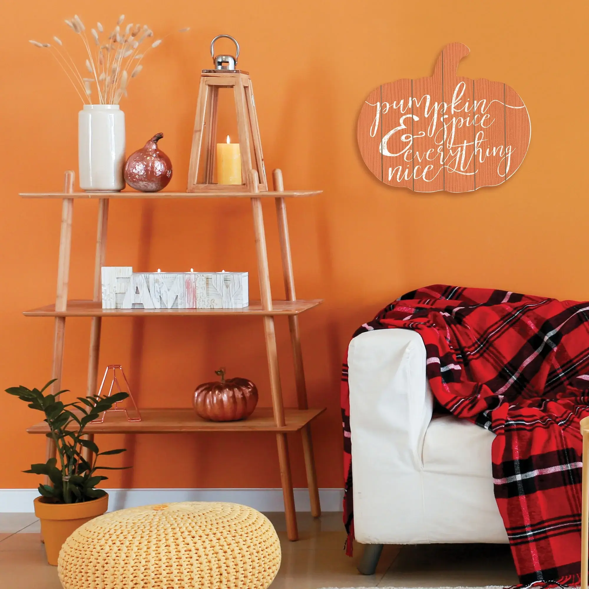 Orange and White Pumpkin Spice and Everything Nice Pumpkin Shaped Wall Art - Image 4