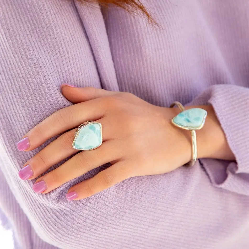 Organic Blue Larimar and Sterling Silver Cuff Bracelet - Image 2