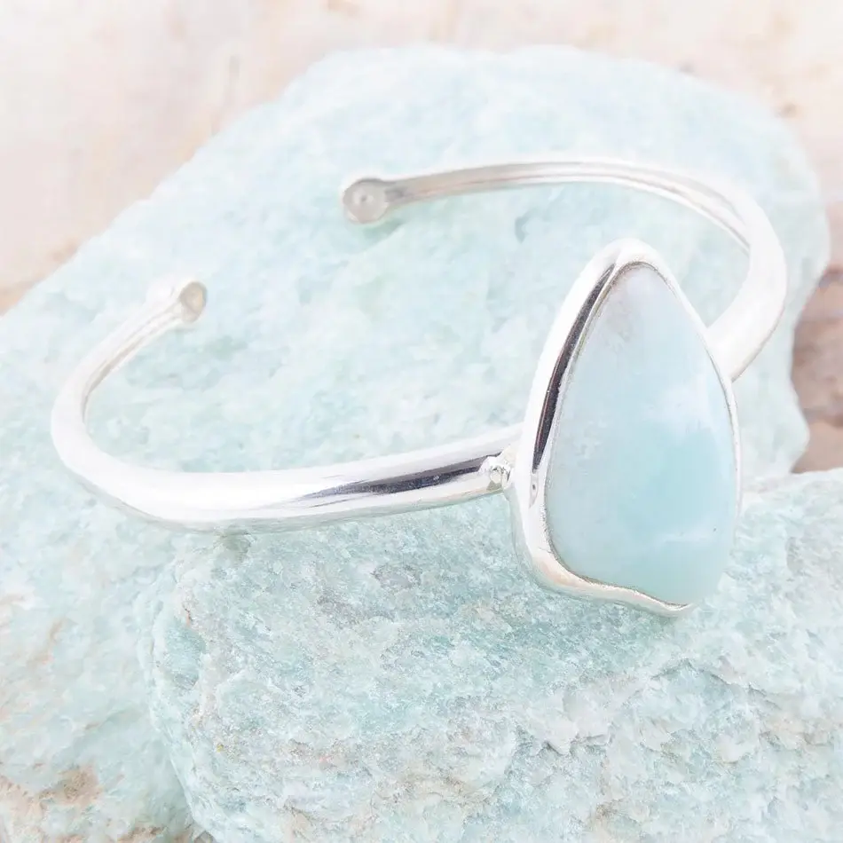 Organic Blue Larimar and Sterling Silver Cuff Bracelet - Image 4
