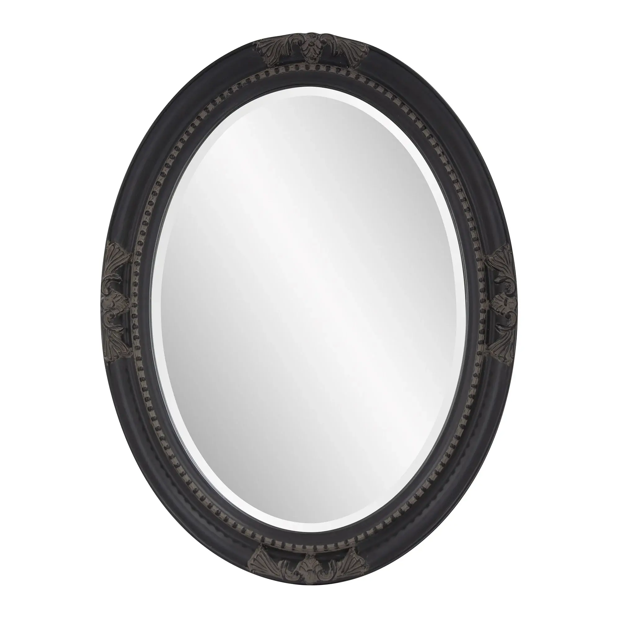 Oval Antiqued Black Wood Frame Mirror - Image 3