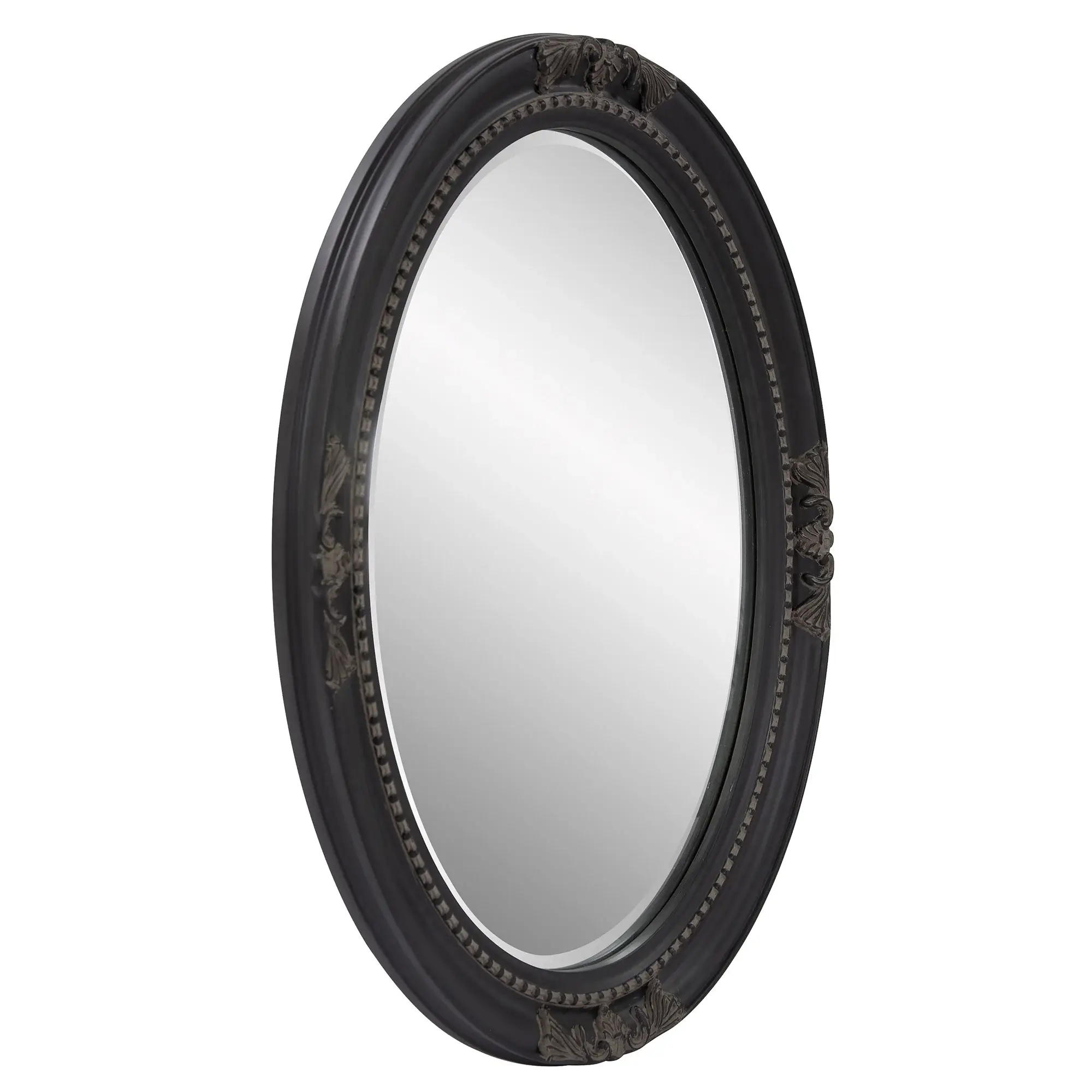 Oval Antiqued Black Wood Frame Mirror - Image 4