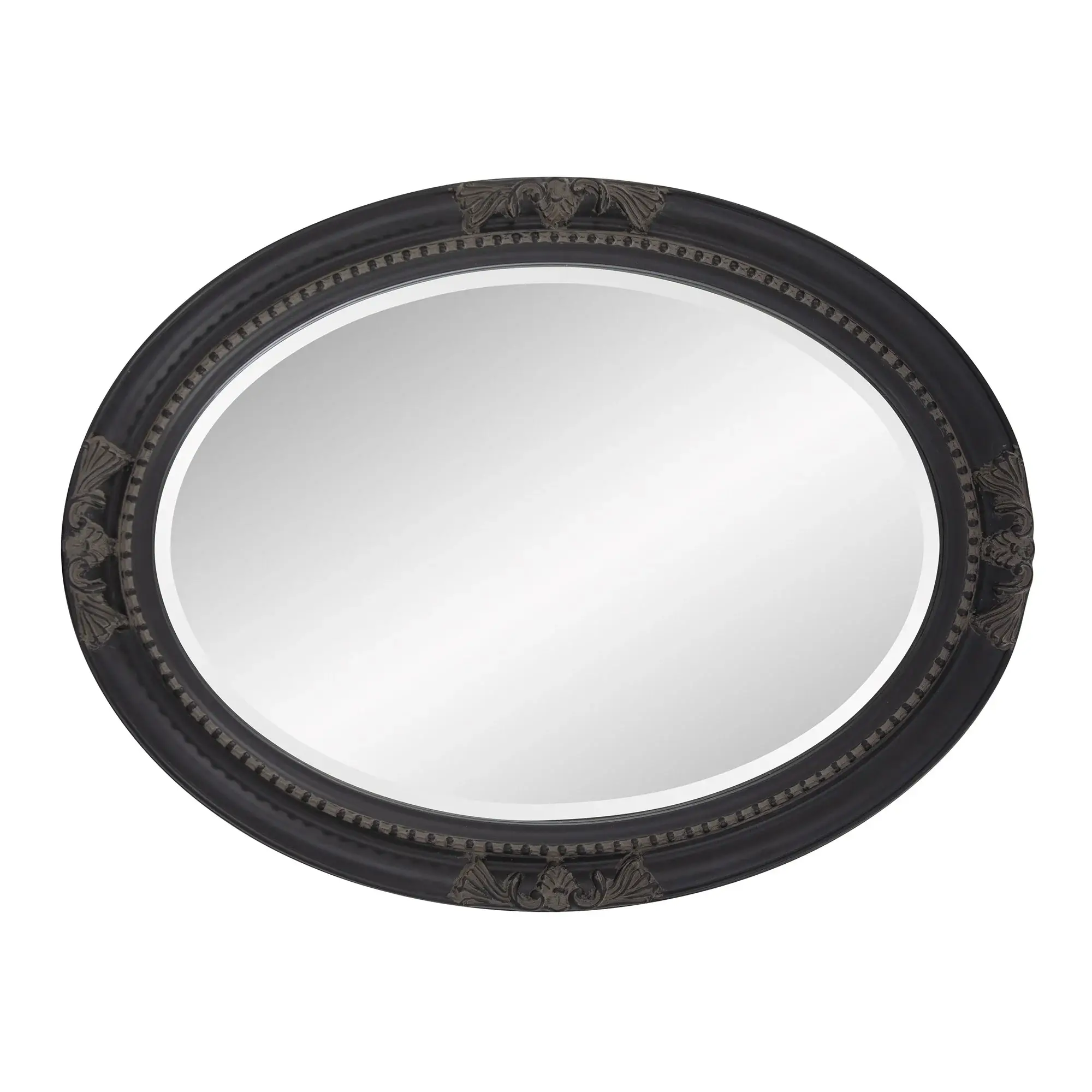Oval Antiqued Black Wood Frame Mirror - Image 5