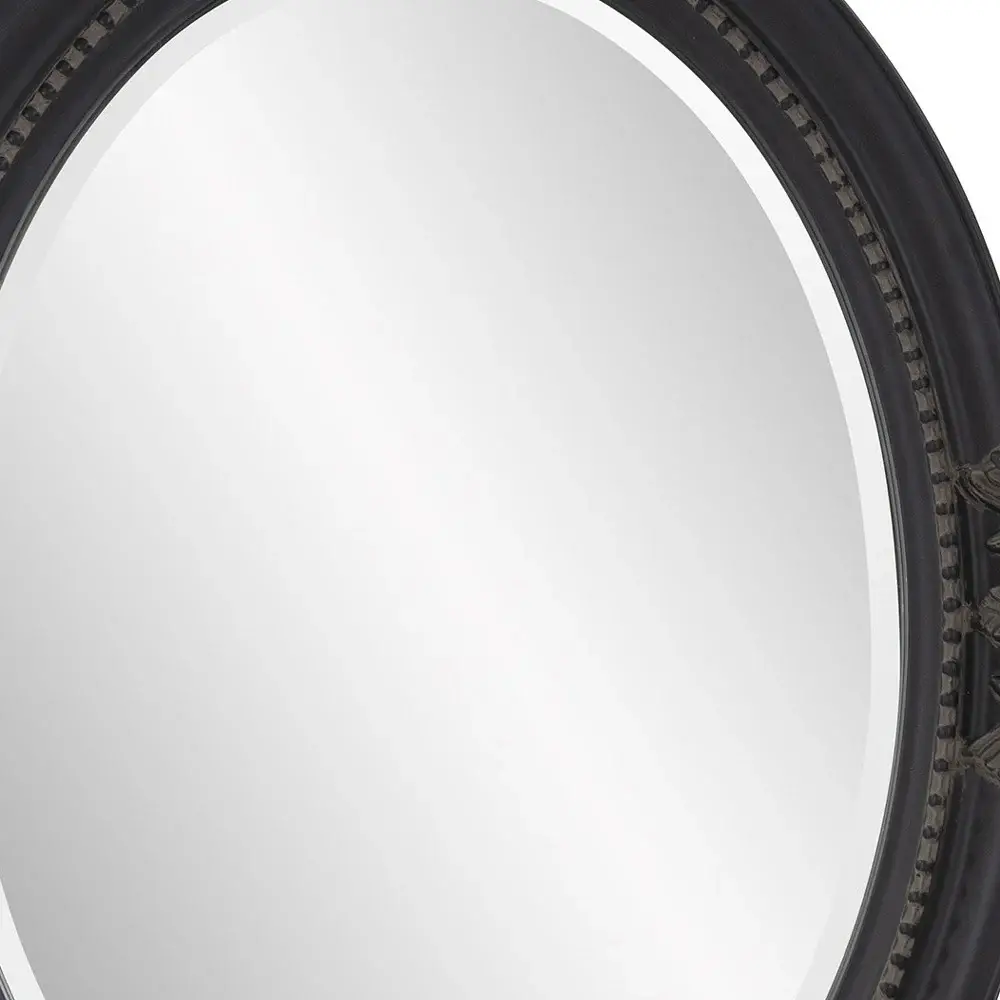 Oval Antiqued Black Wood Frame Mirror - Image 7