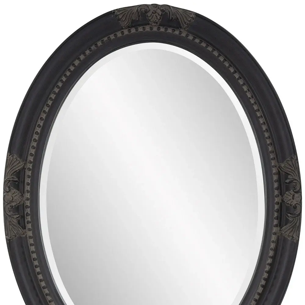 Oval Antiqued Black Wood Frame Mirror - Image 8