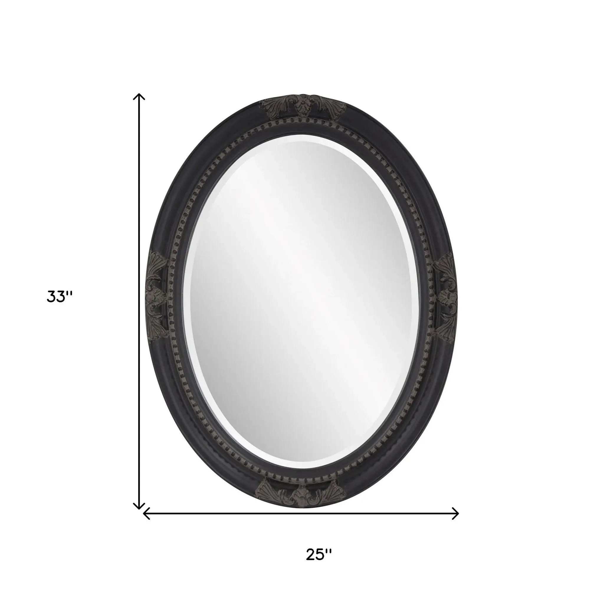 Oval Antiqued Black Wood Frame Mirror - Image 9