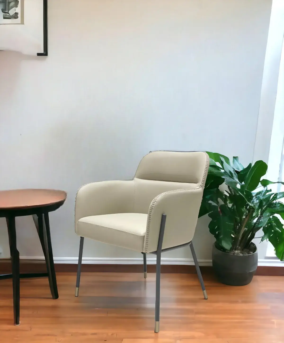 Pale Gray Faux Leather Modern Dining or Side Chair - Image 2