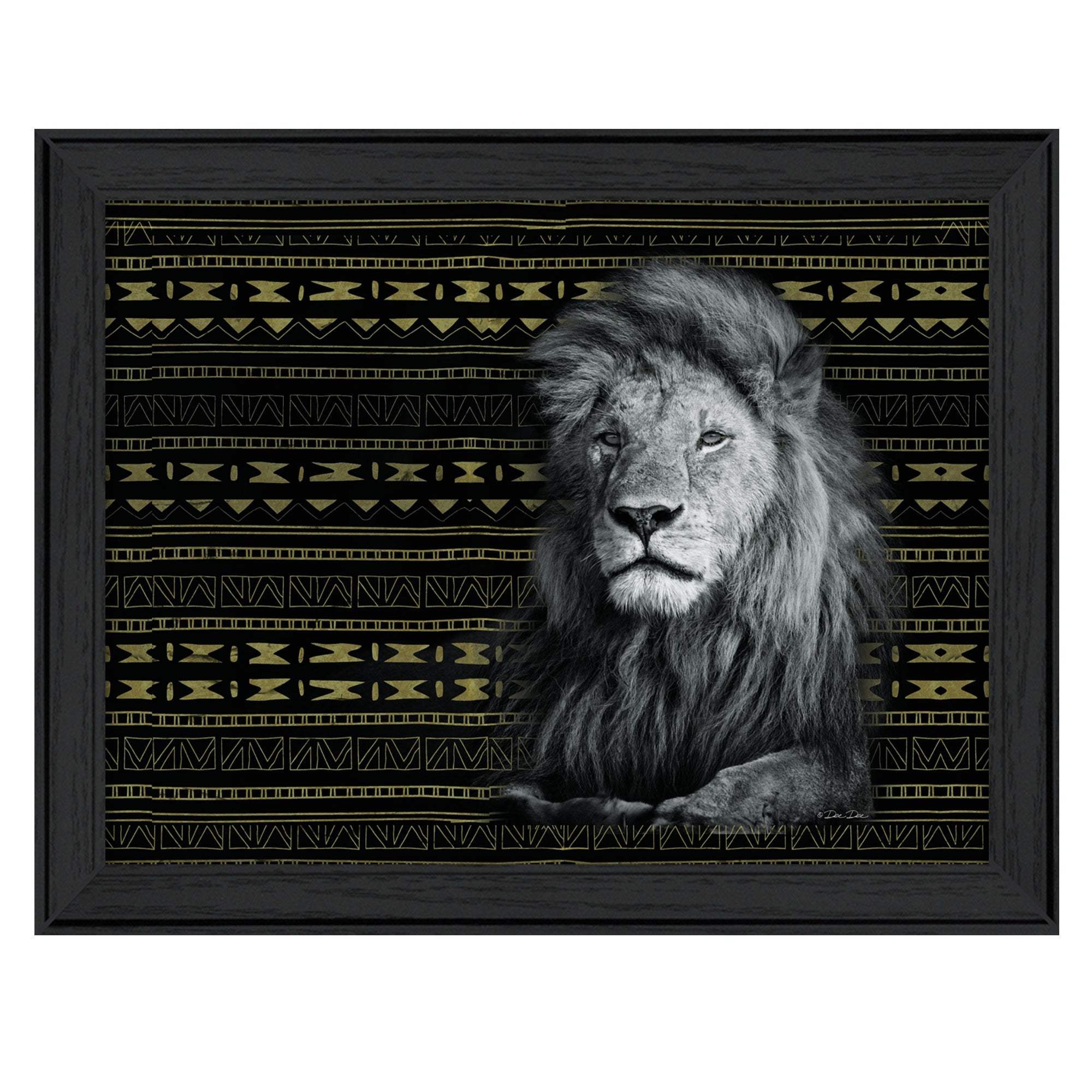 Patterned Lion Black Framed Print Wall Art - Image 2