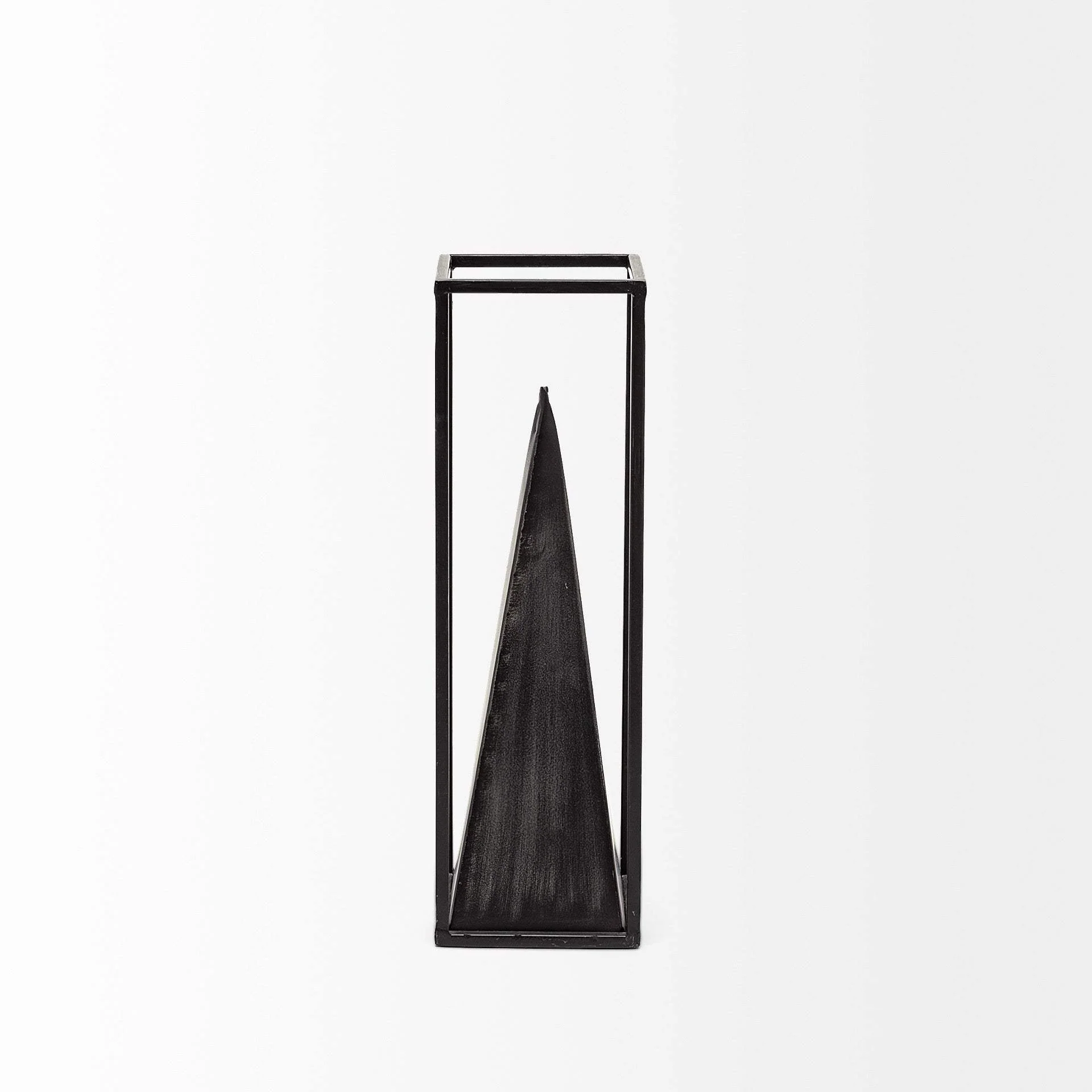 Petite Black Metal Framed Pyramid Decor Piece - Image 2