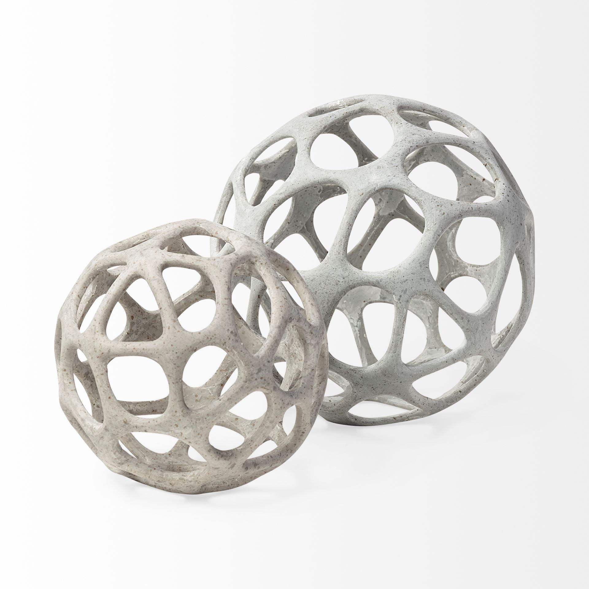Petite Light Gray Metal Hollow Orb Sculpture - Image 2