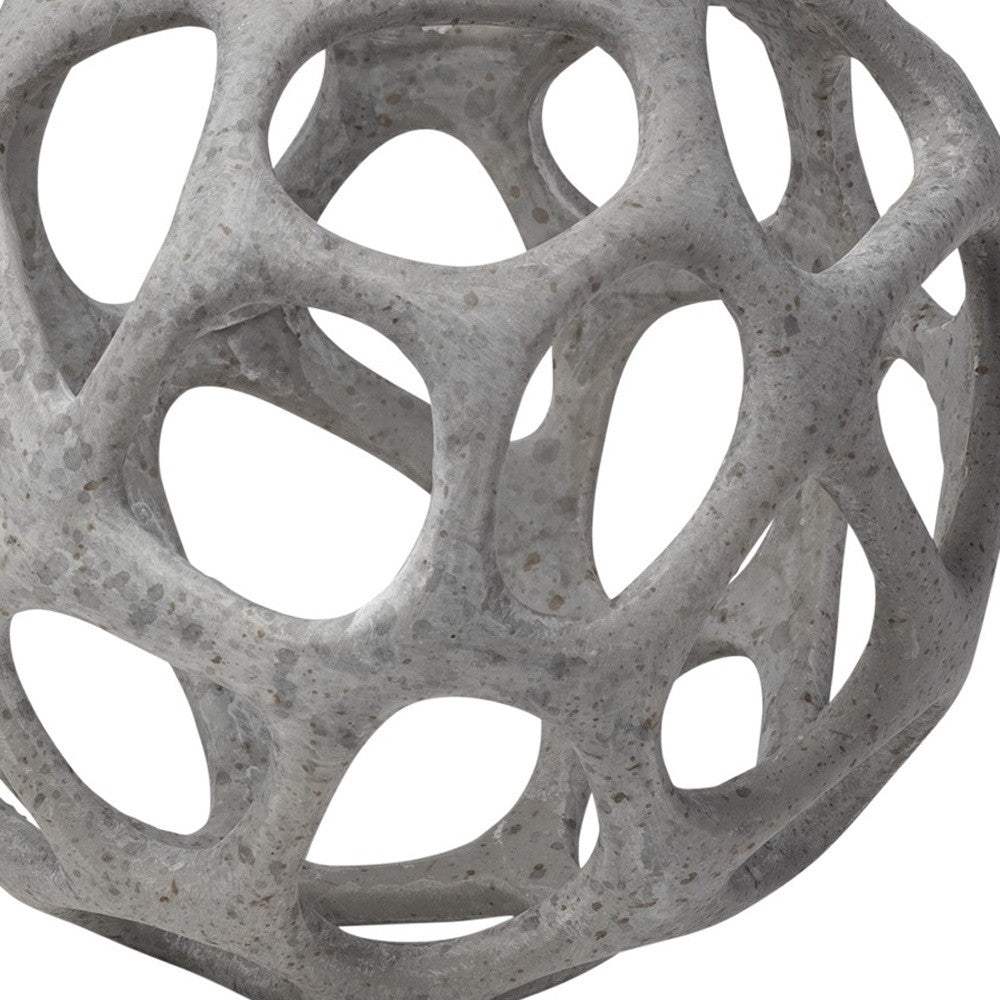 Petite Light Gray Metal Hollow Orb Sculpture - Image 4