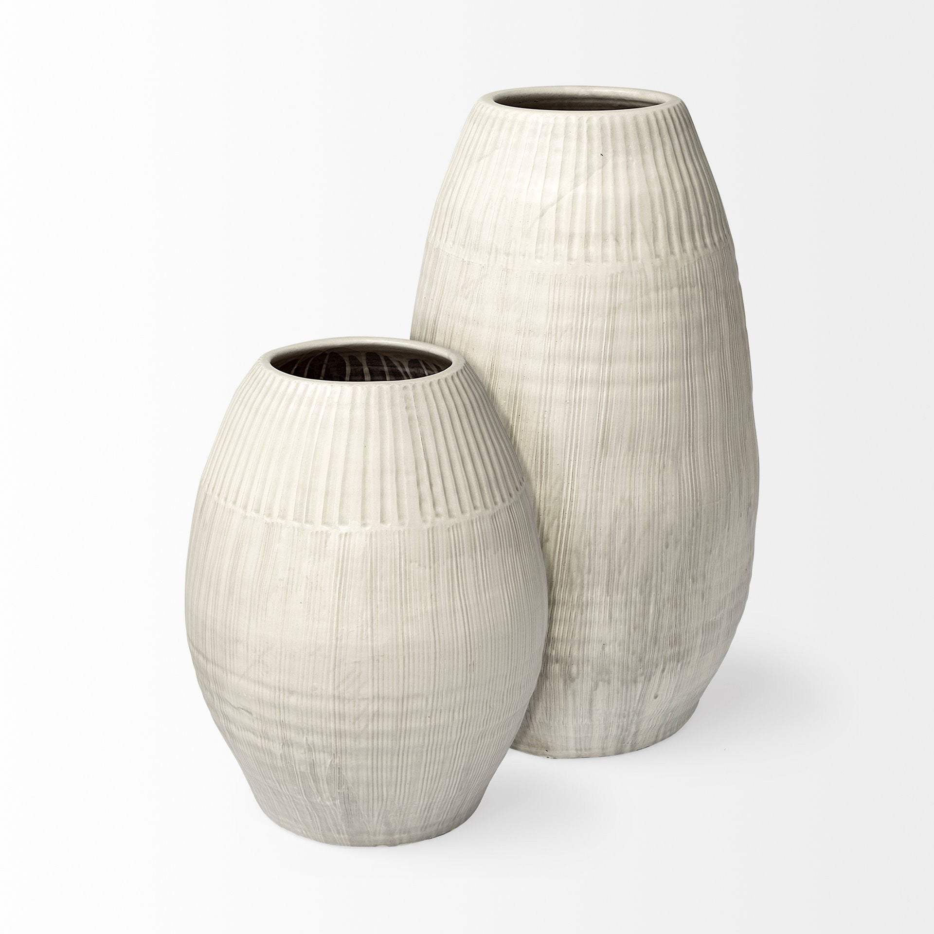 Petite White Embossed Stripes Ceramic Vase - Image 2
