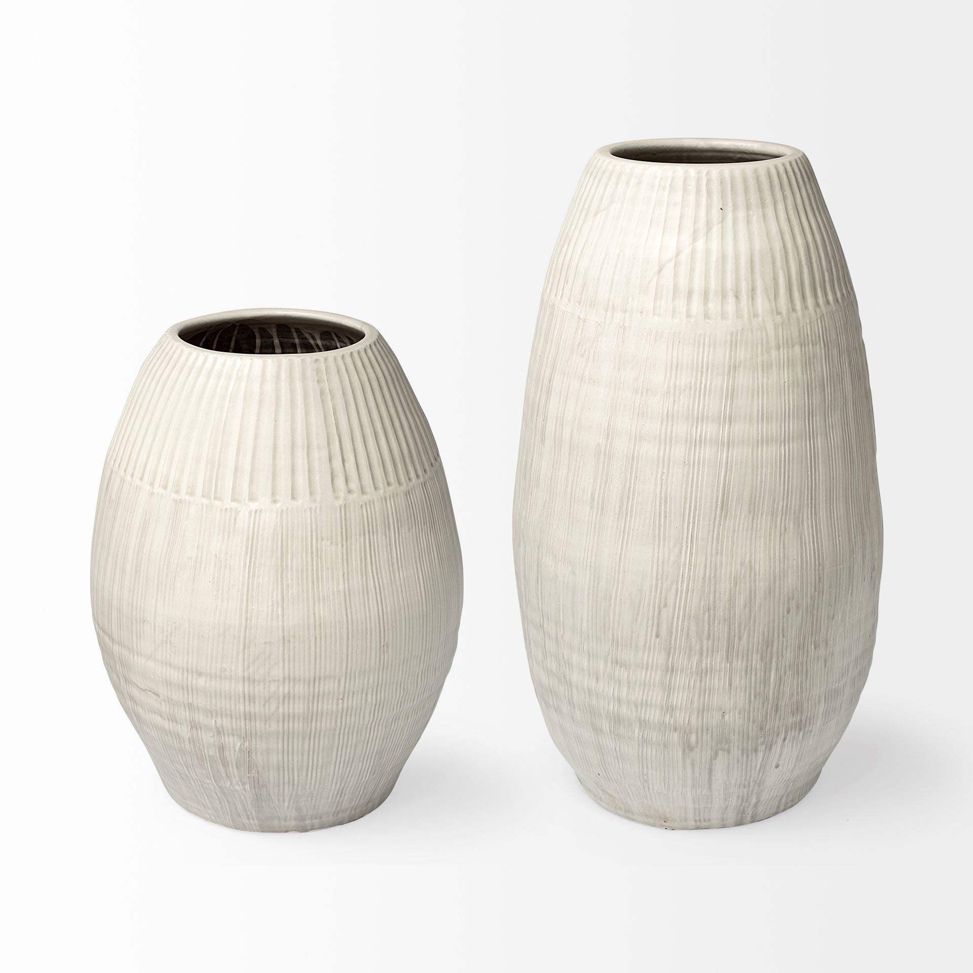 Petite White Embossed Stripes Ceramic Vase - Image 4