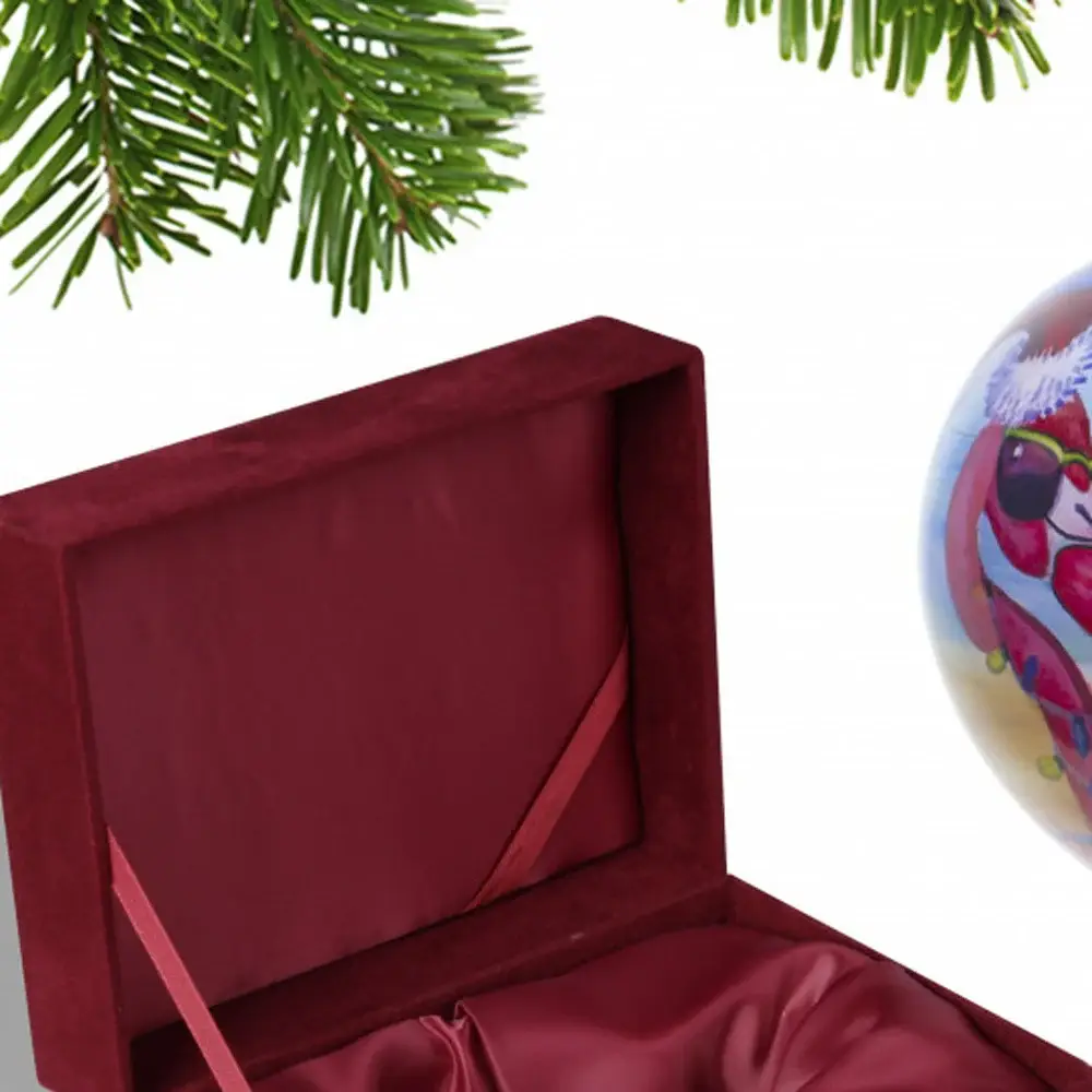 Pink Christmas Flamingos Hand Painted Mouth Blown Glass Ornament - Image 4