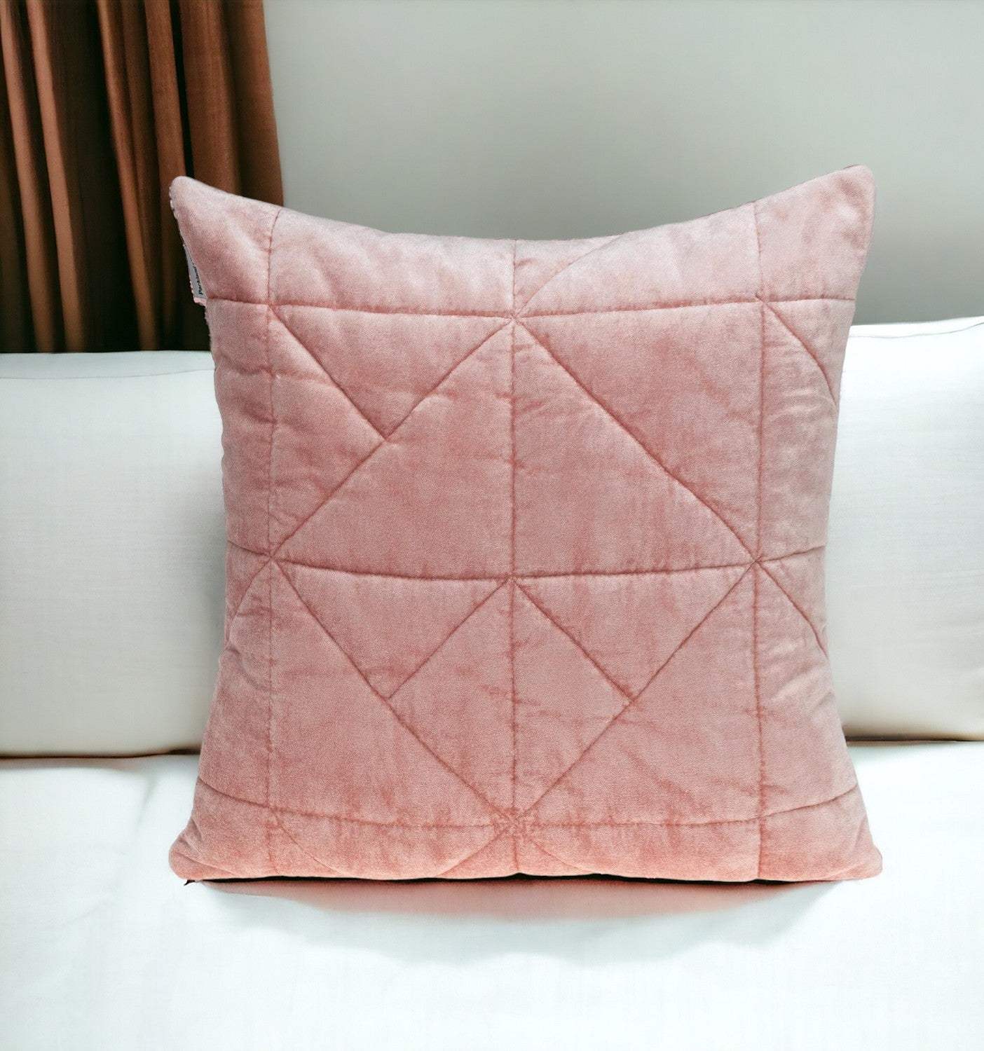 Pink Chunky Geo Stitched Velvet Decorative Throw Pillow - Image 2
