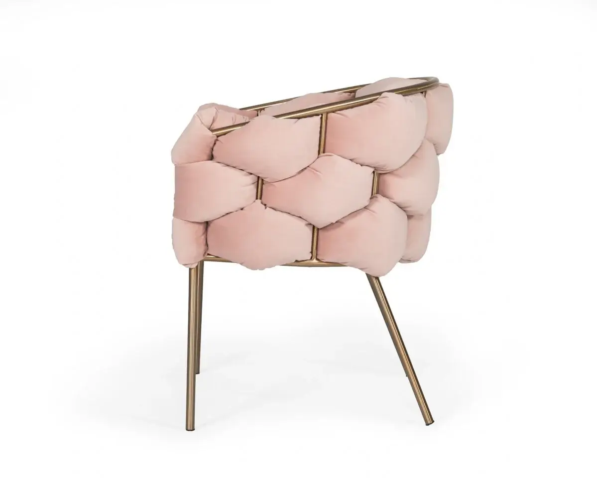 Pink Geo Velvet and Brushed Brass Velvet Dining Chair - Image 3