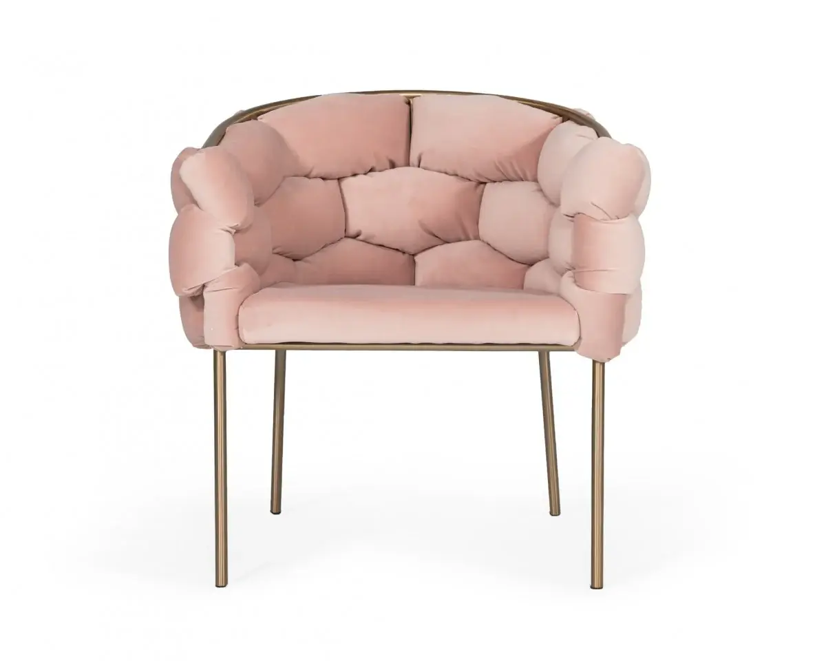 Pink Geo Velvet and Brushed Brass Velvet Dining Chair - Image 4