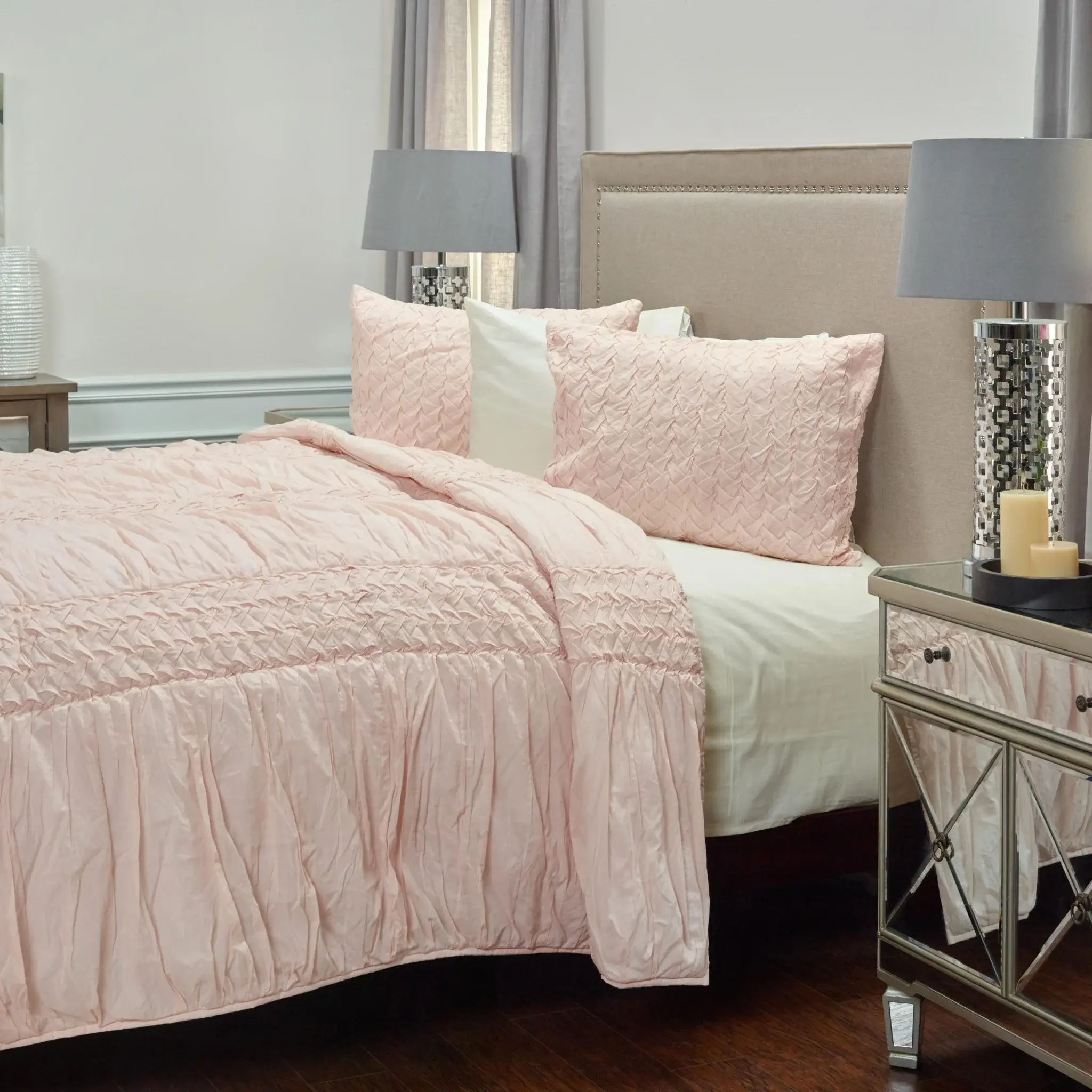 Pink Twin 100% Cotton 300 Thread Count Machine Washable Down Alternative Comforter - Image 3