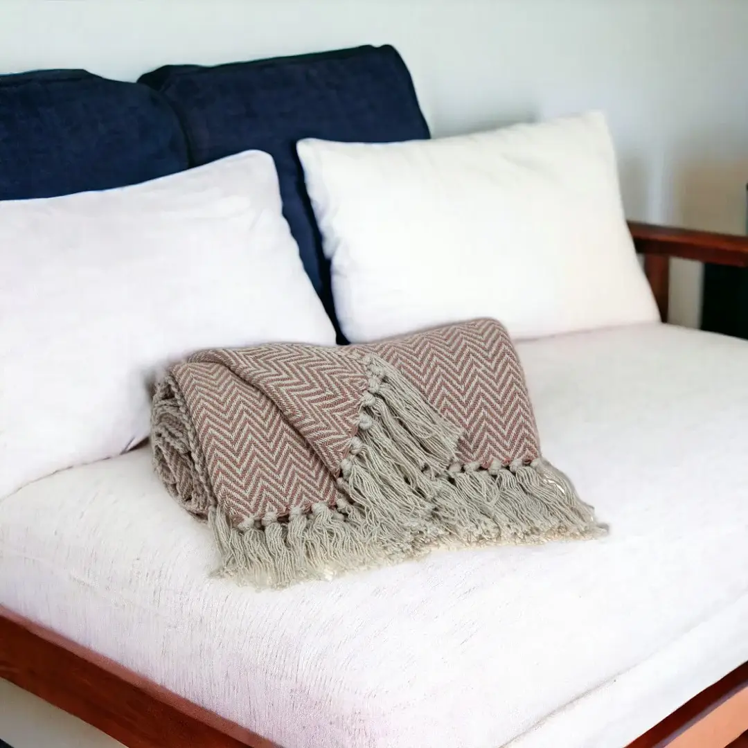 Pink Woven Cotton Solid Color Reversable Throw - Image 2