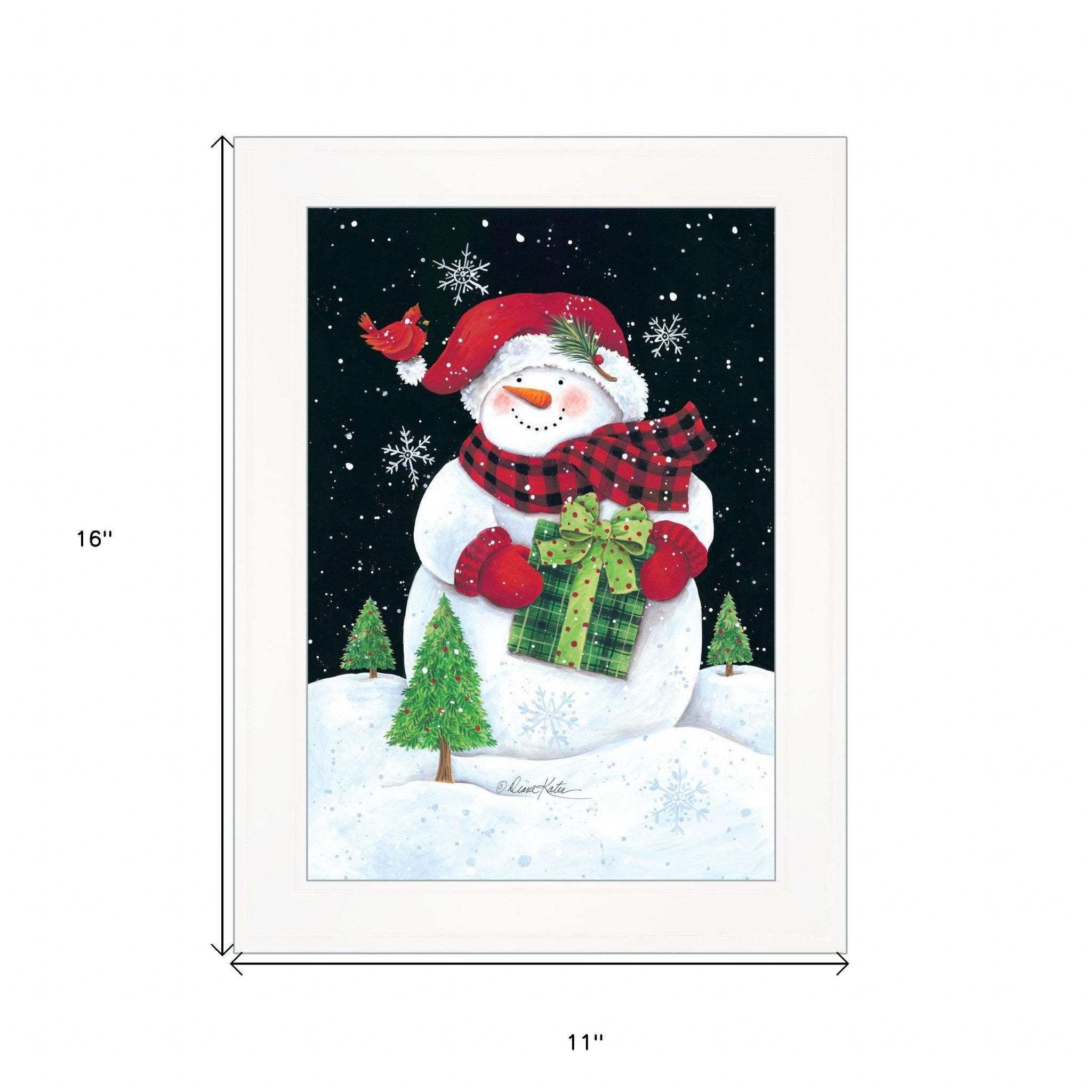 Plaid Stocking Hat Snowman White Framed Print Wall Art - Image 5