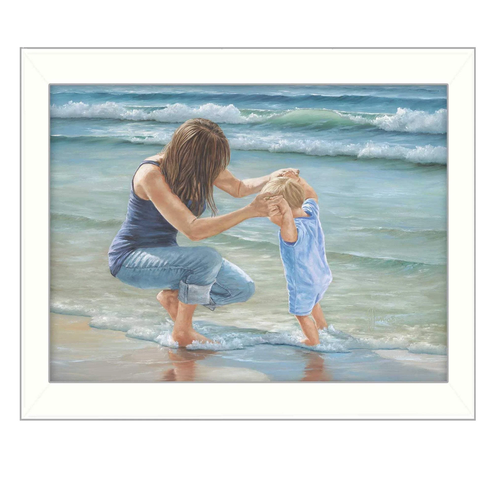 Playing in the Water White Framed Print Wall Art - Image 2