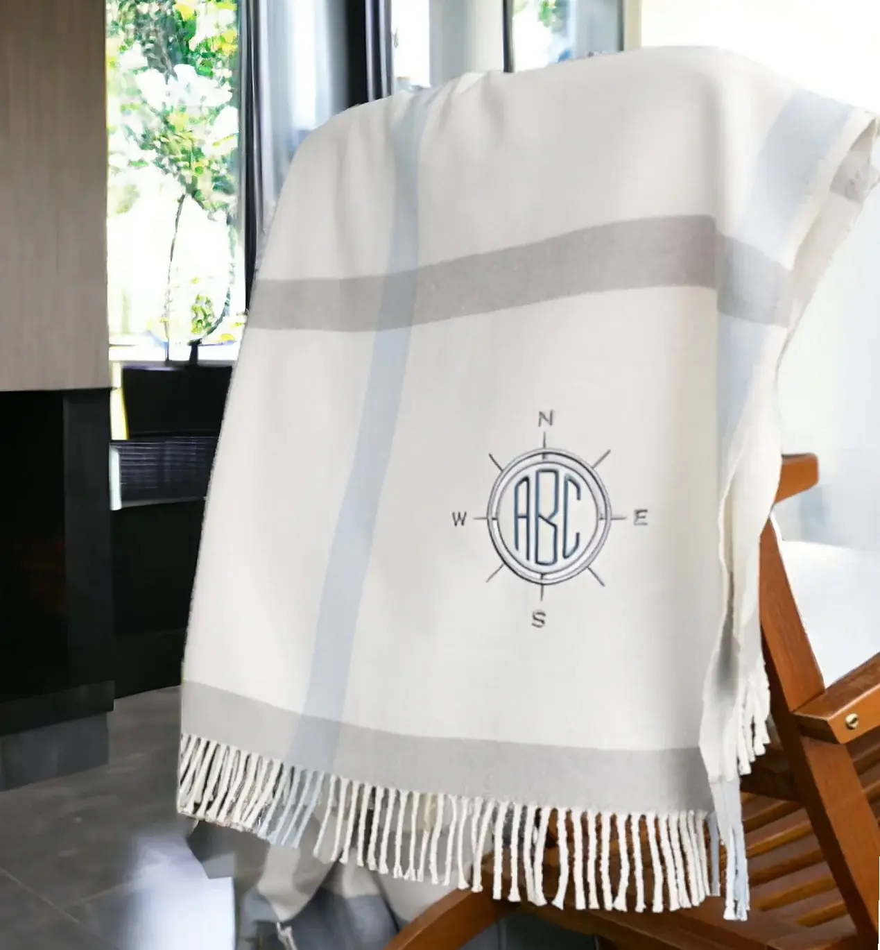 Plush Multi Blue Plaid Throw Blanket with Tassels - Image 2
