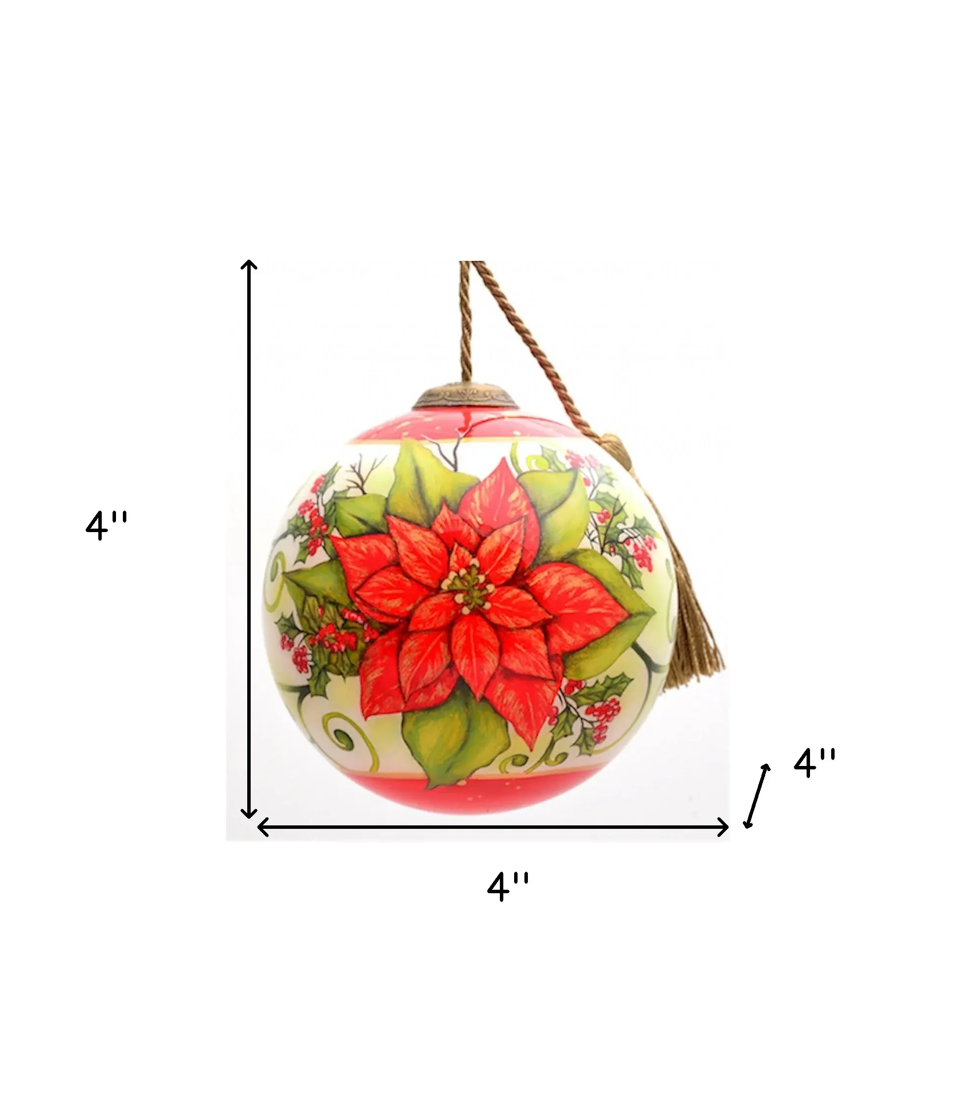 Poinsettia Flower Hand Painted Mouth Blown Glass Ornament - Image 5