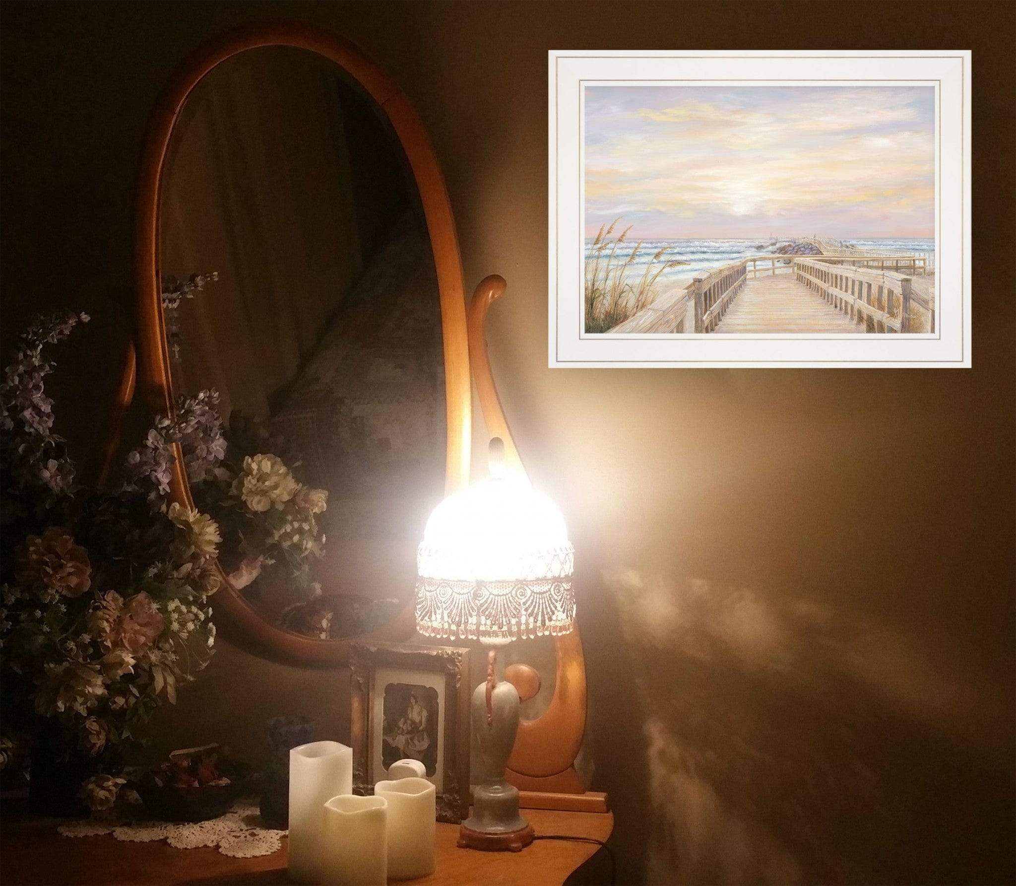 Ponce Inlet Jetty Sunrise 2 White Framed Print Wall Art - Image 5