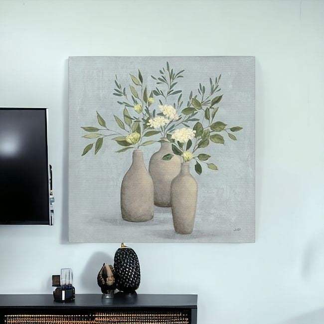 Pretty Bohemian Flowers In Ceramic Vases Unframed Print Wall Art - Image 2