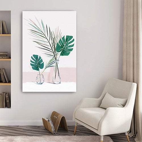 Pretty Green Foliage Leaves Pink Unframed Print Wall Art - Image 4