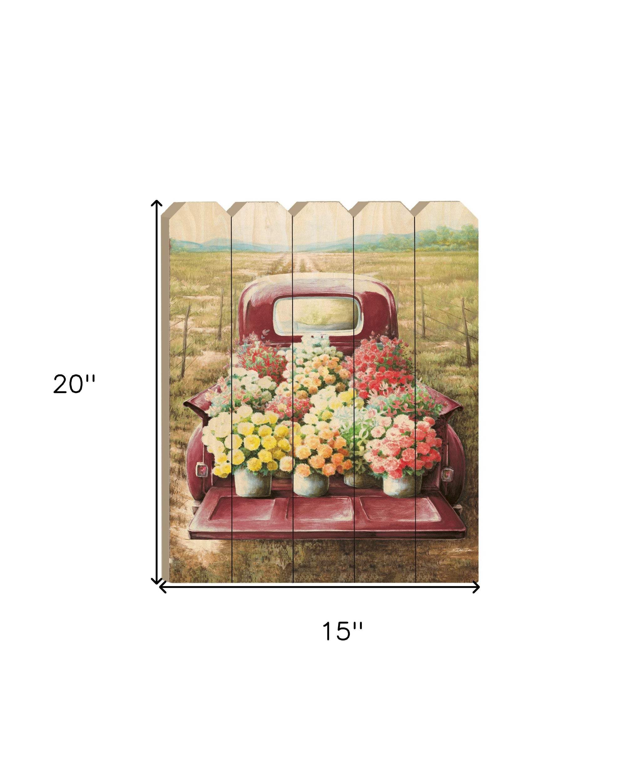 Pretty Red Truck Flowers for Sale Unframed Picket Fence Wall Art - Image 4