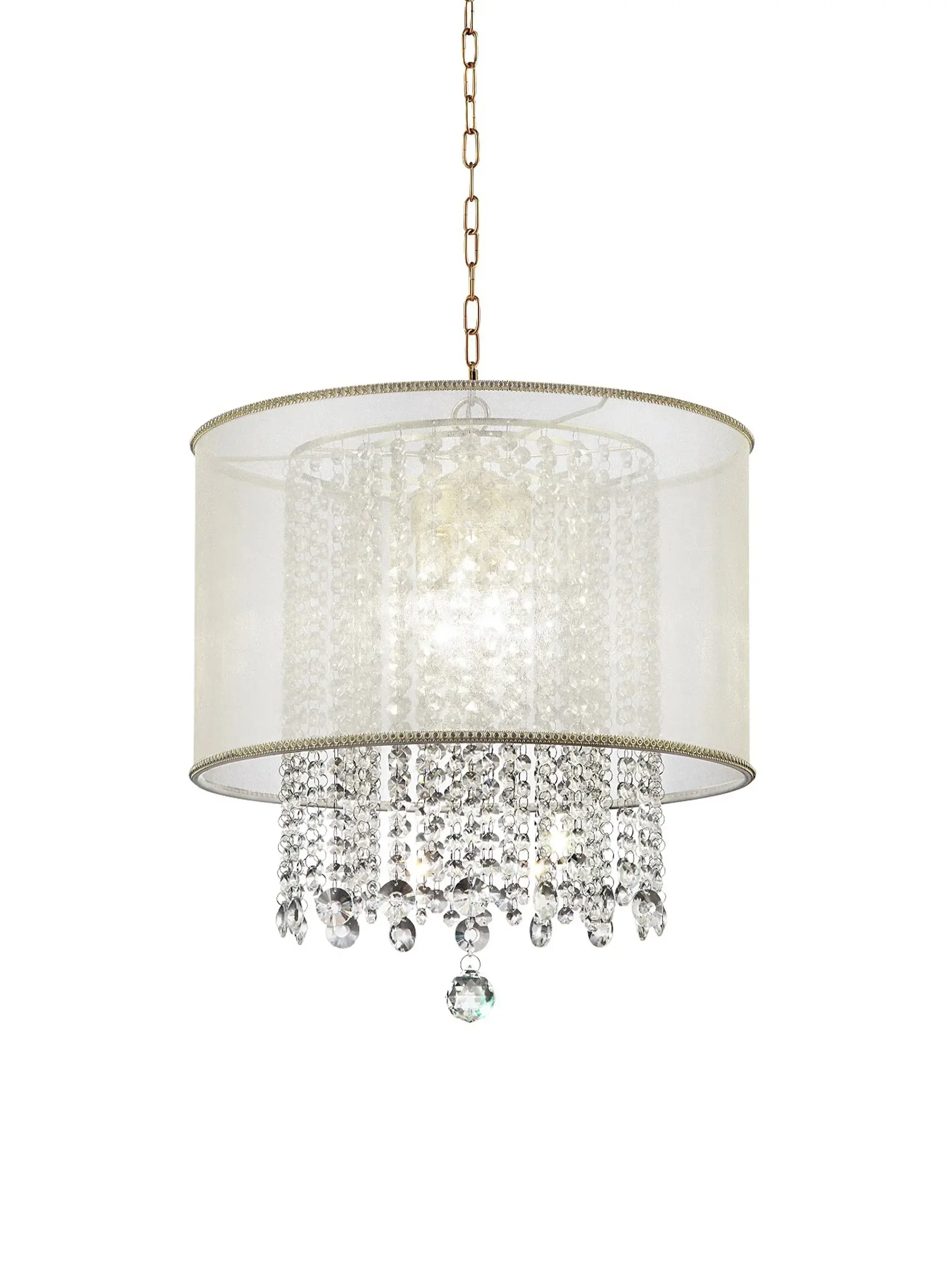 Primo Gold Finish Ceiling Lamp with Crystal Accents and White Shade - Image 2