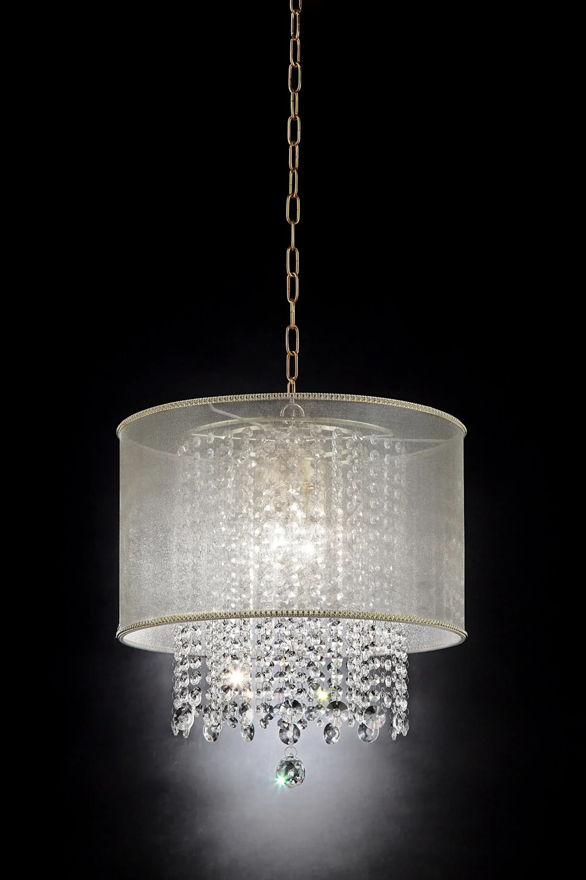 Primo Gold Finish Ceiling Lamp with Crystal Accents and White Shade - Image 5