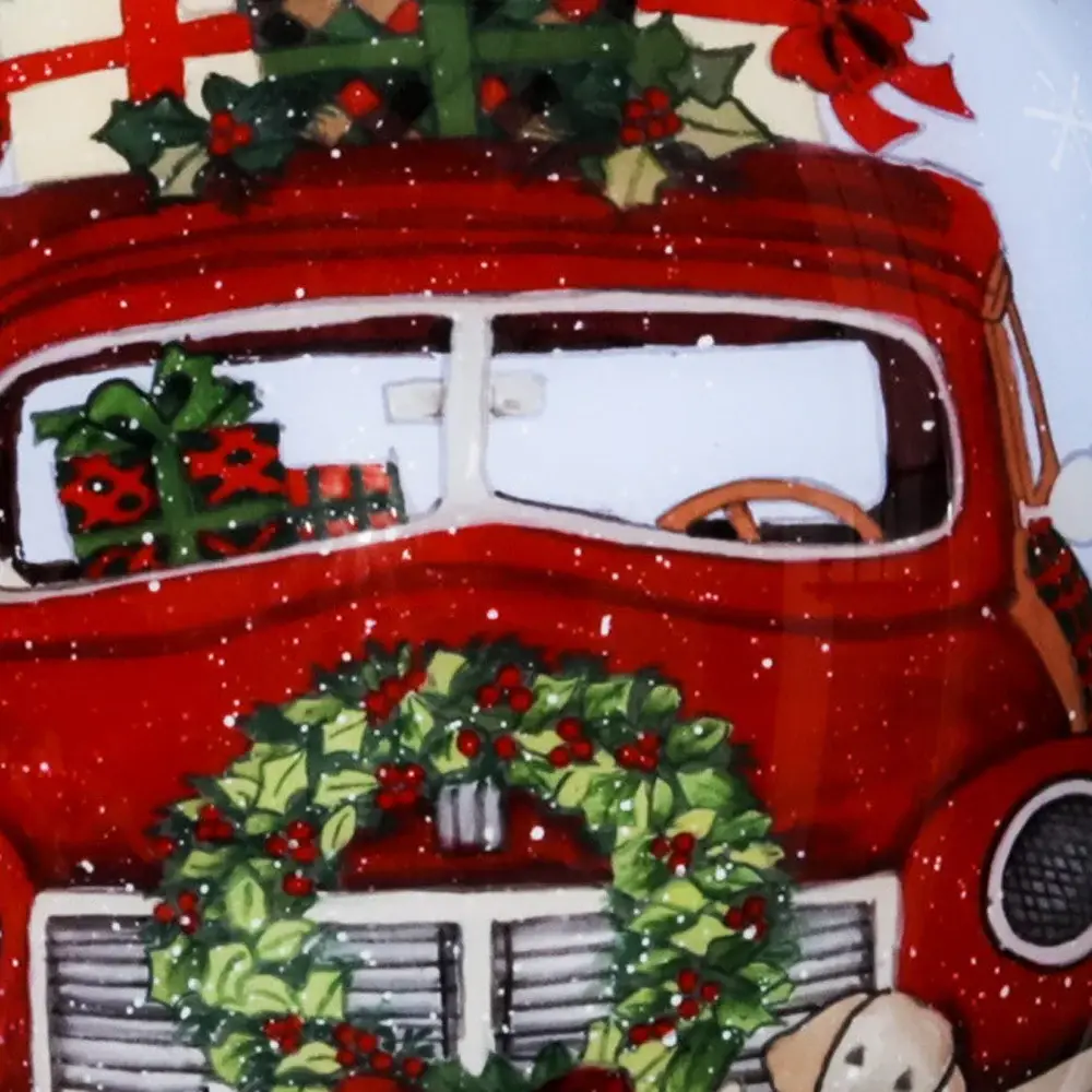 Puppy and Red Truck Christmas Wreath Hand Painted Mouth Blown Glass Ornament - Image 4