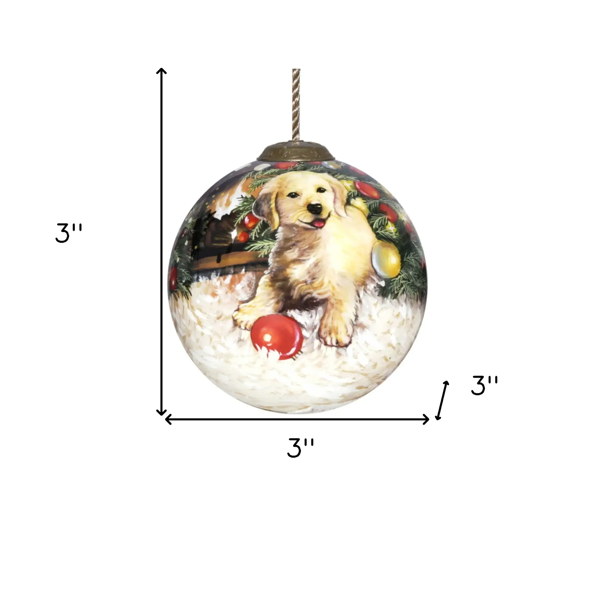 Puppy under the Christmas Tree Hand Painted Mouth Blown Glass Ornament - Image 6