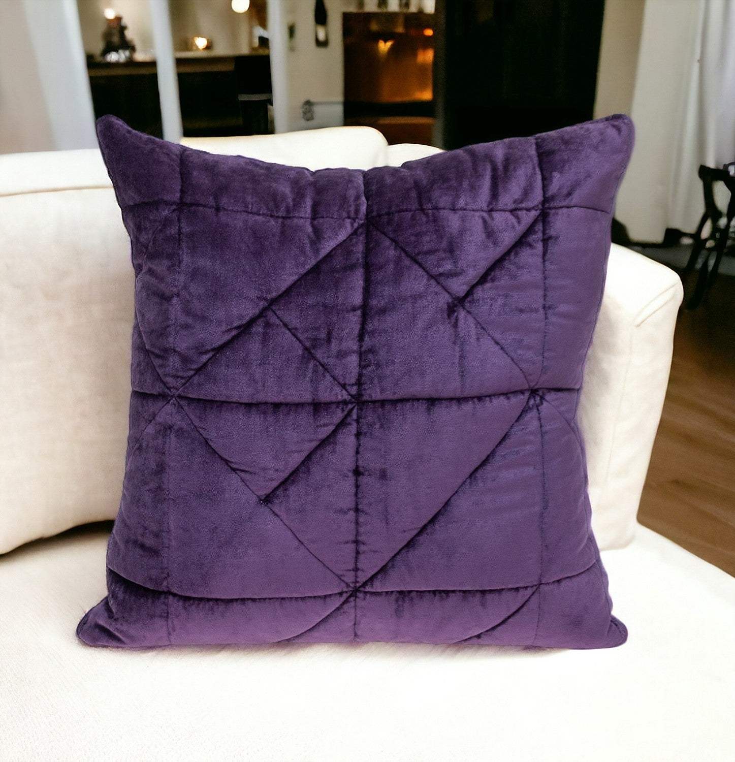Purple Chunky Geo Stitched Velvet Decorative Throw Pillow - Image 2