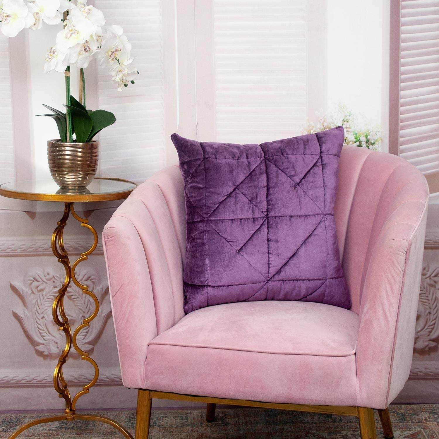 Purple Chunky Geo Stitched Velvet Decorative Throw Pillow - Image 6