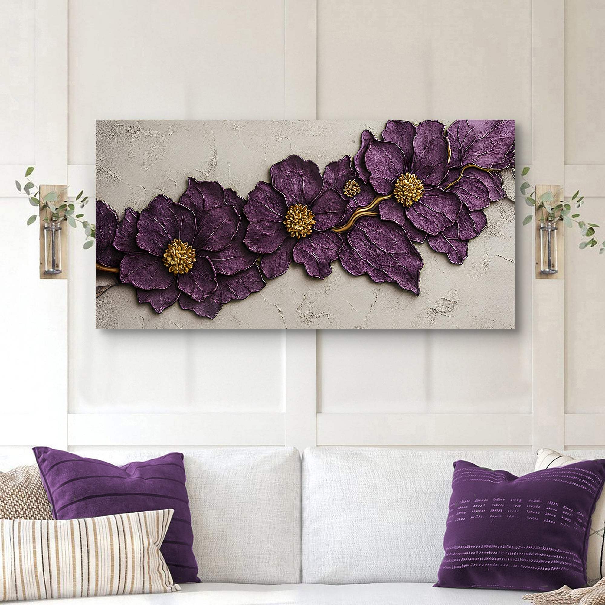 Purple Flower Plaster Wall Art - Image 3