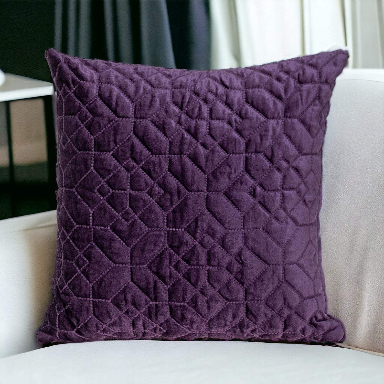 Purple Quilted Velvet Geo Decorative Throw Pillow - Image 2