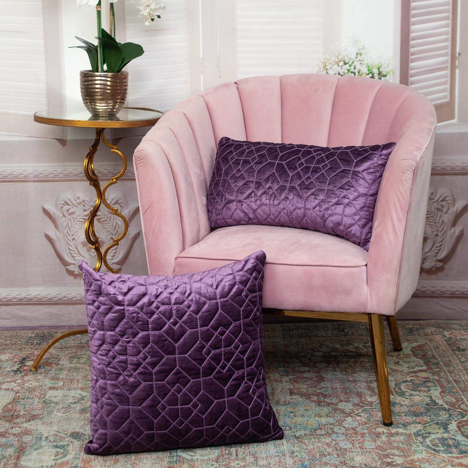 Purple Quilted Velvet Geo Decorative Throw Pillow - Image 7