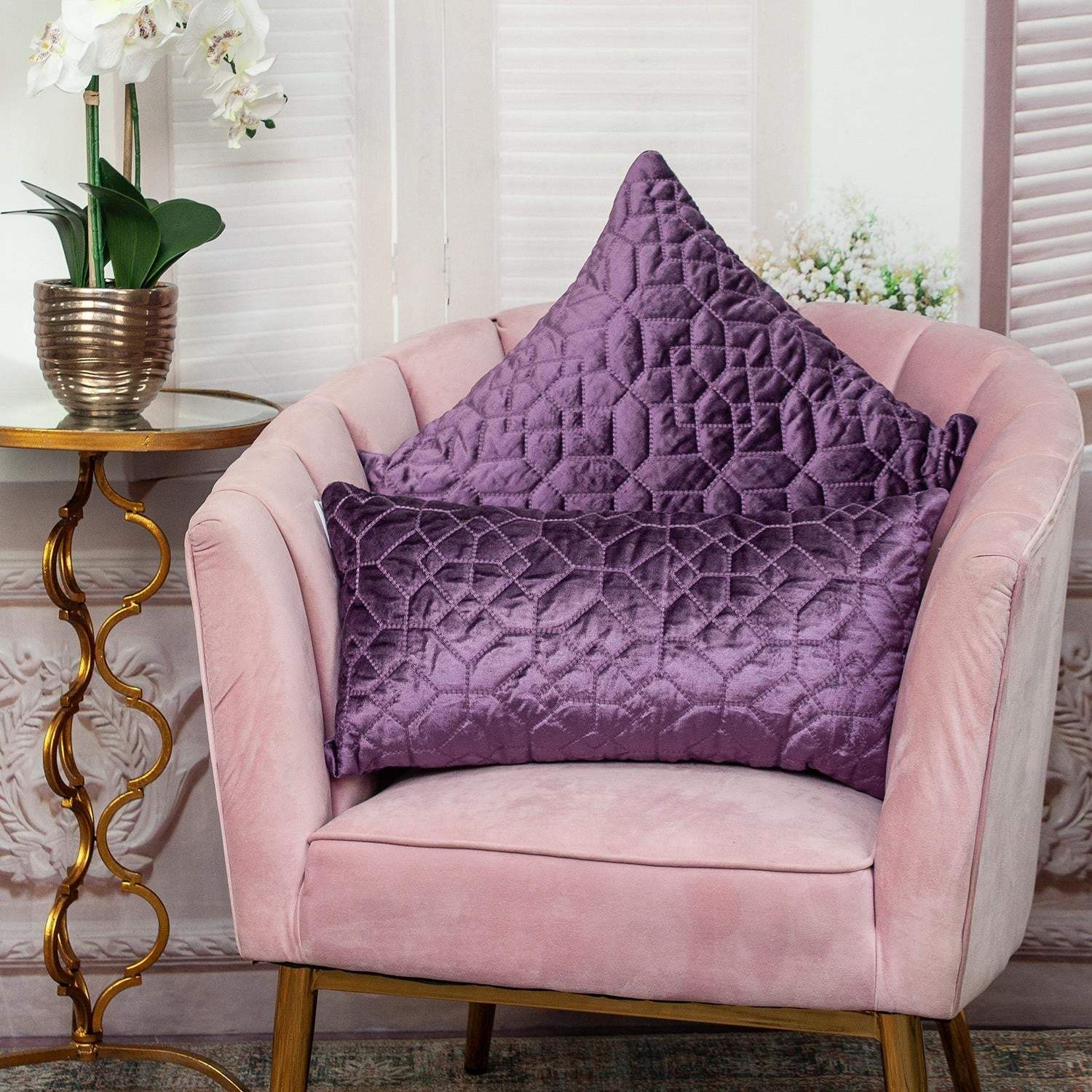 Purple Quilted Velvet Geo Decorative Throw Pillow - Image 9
