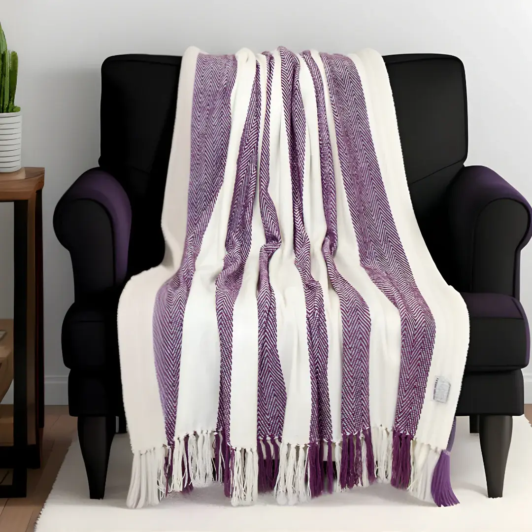 Purple Woven Cotton Throw Blanket - Image 2