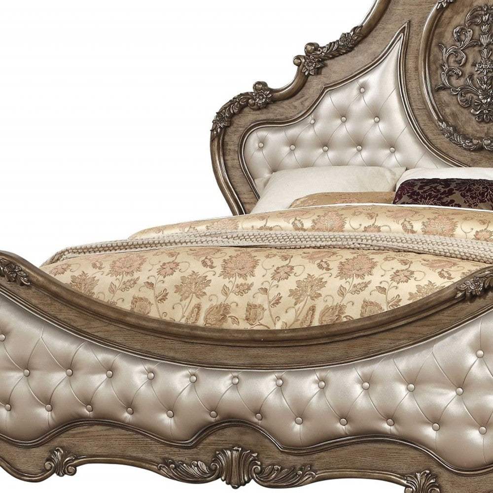Queen Tufted Bronze Upholstered Faux Leather Bed With Nailhead Trim - Image 3