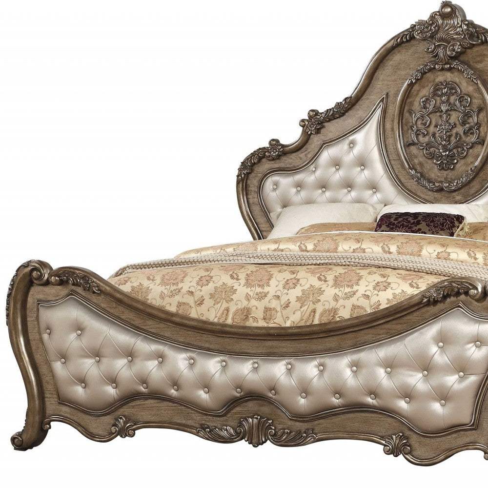 Queen Tufted Bronze Upholstered Faux Leather Bed With Nailhead Trim - Image 4