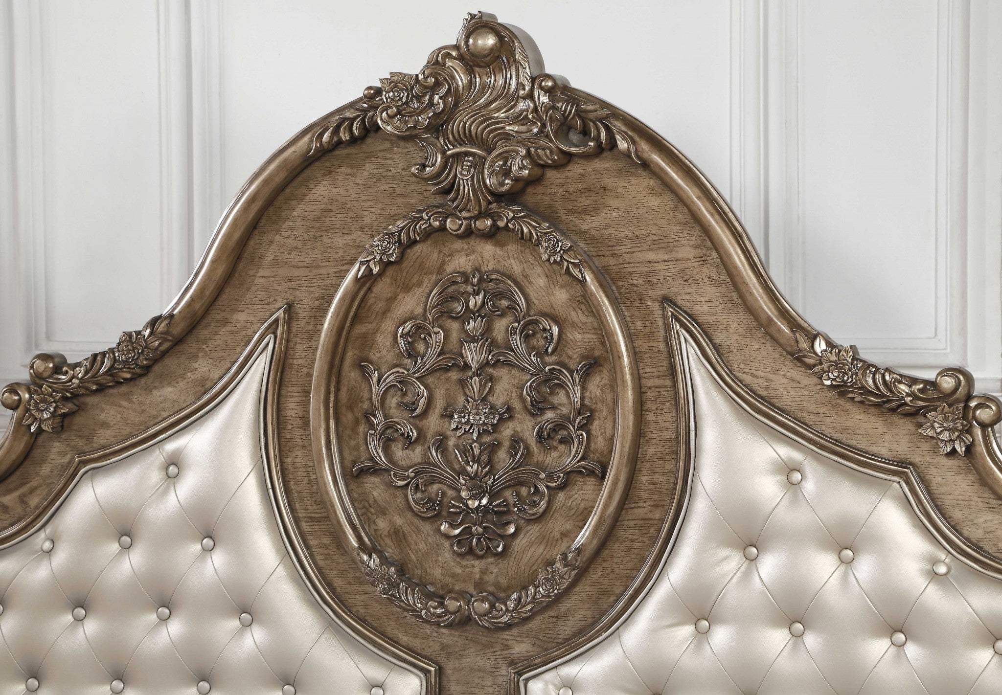 Queen Tufted Bronze Upholstered Faux Leather Bed With Nailhead Trim - Image 5