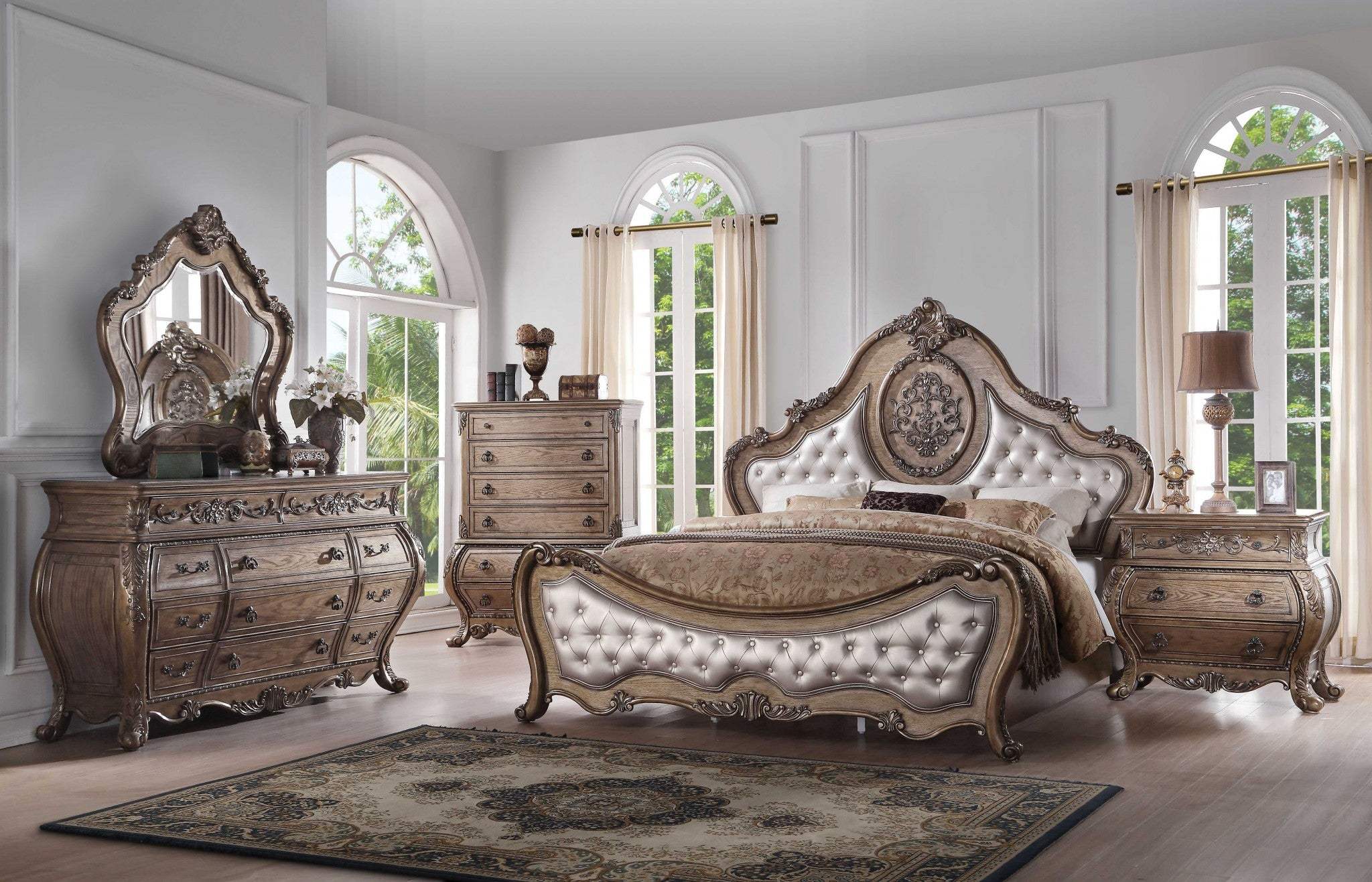Queen Tufted Bronze Upholstered Faux Leather Bed With Nailhead Trim - Image 6