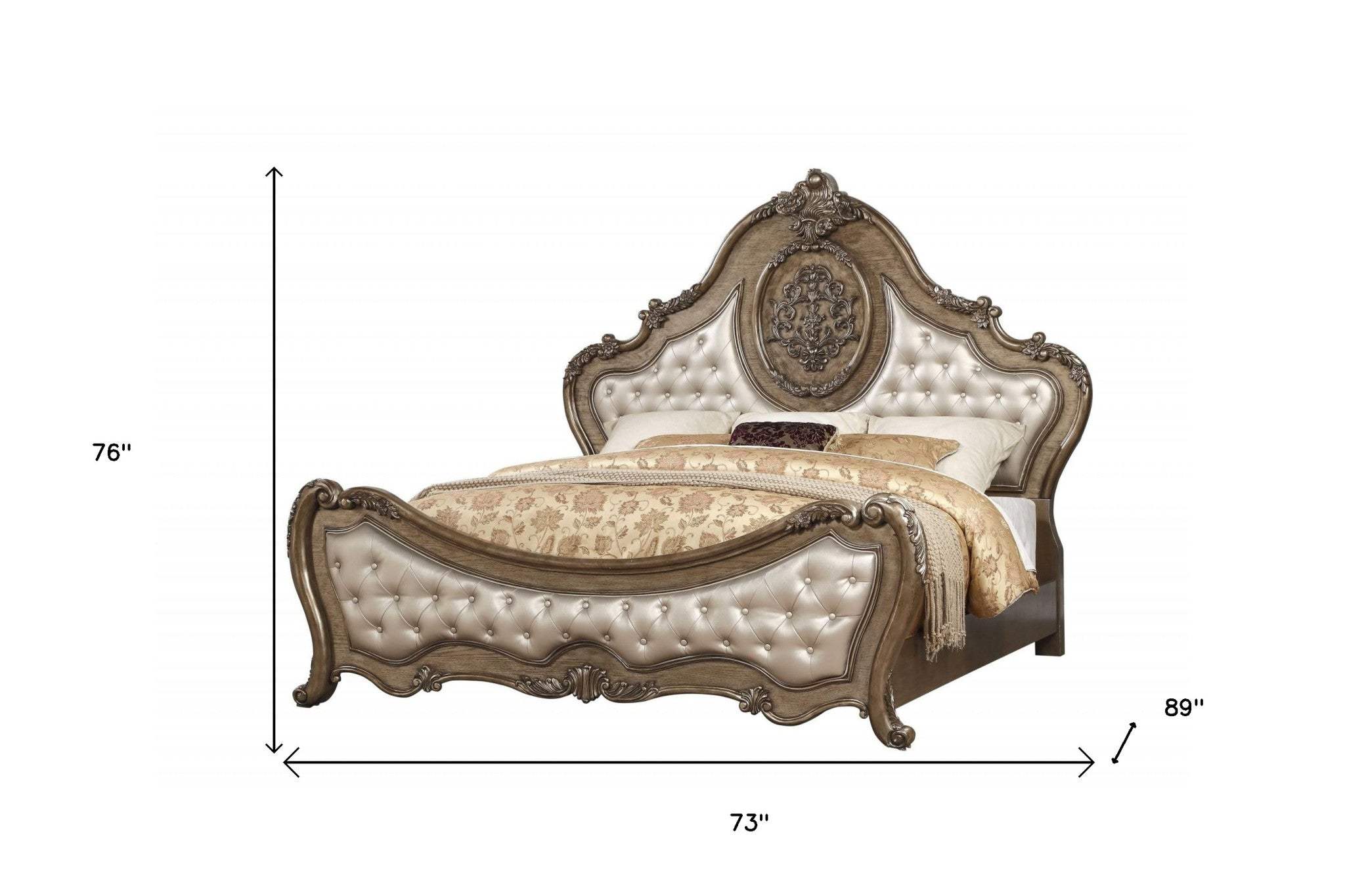 Queen Tufted Bronze Upholstered Faux Leather Bed With Nailhead Trim - Image 7
