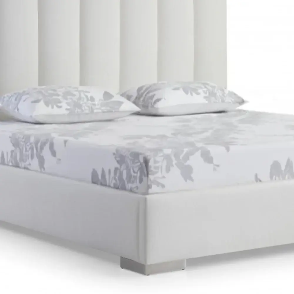 Queen White Vertical Channel Faux Leather Bed with USB - Image 4